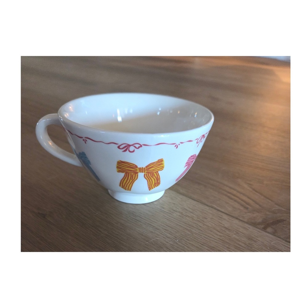 Urban Outfitters Multicolor Bow Ceramic Teacup White Coquette Ribbon Print 0531